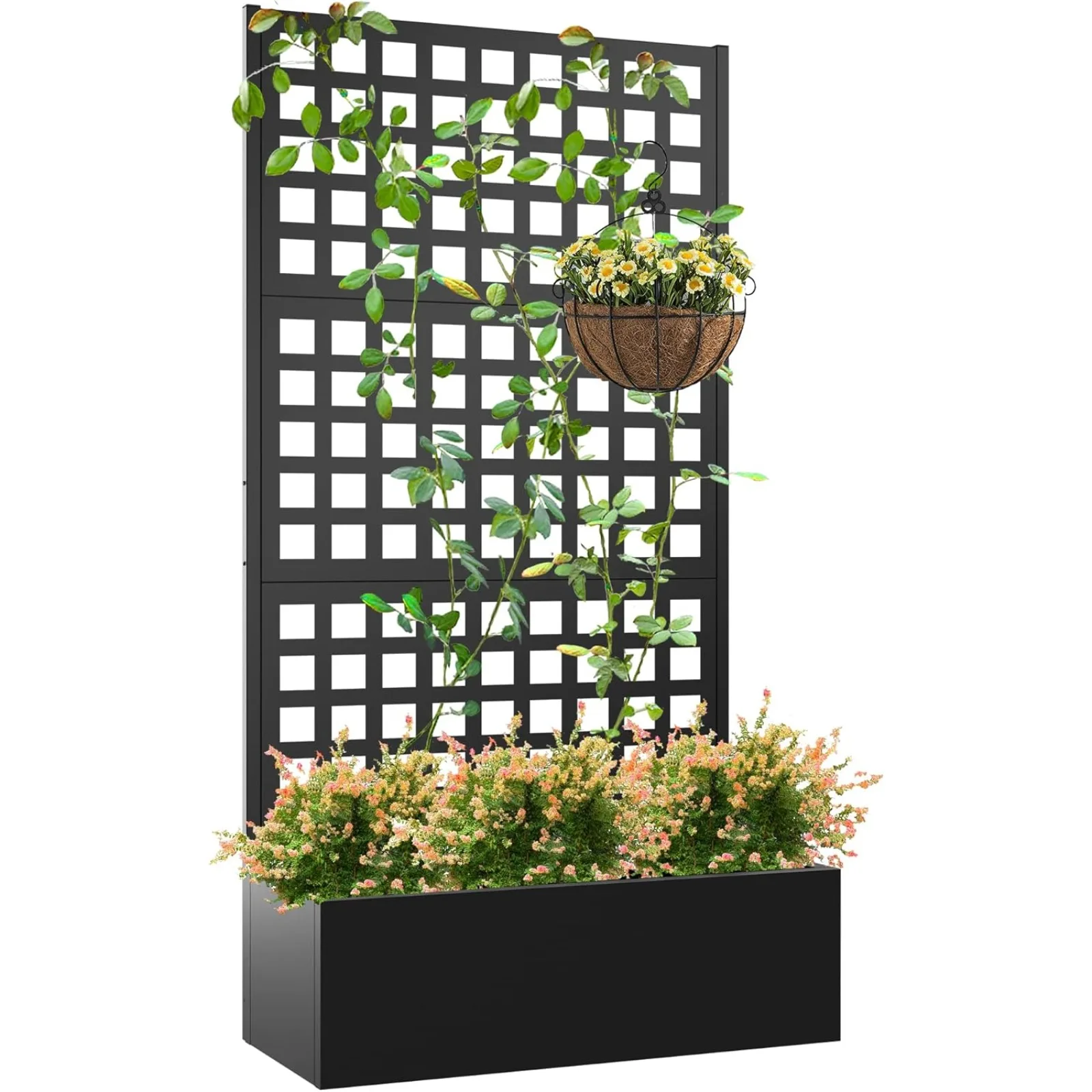 US Metal Planter with Trellis, Trellis with Planter Box & Privacy Screen, Outdoor Raised Garden Bed for Climbing Plants, Trellis