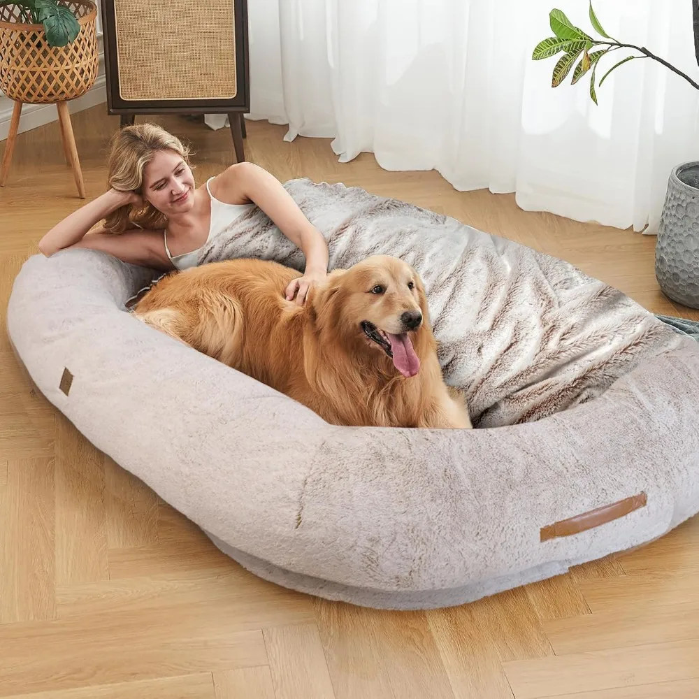 

Giant Dog Bed for Humans 72x48x12 – Nonslip, Fluffy with Washable Cover, Waterproof Lining – Ideal for Adults and Kids, Fits Sma