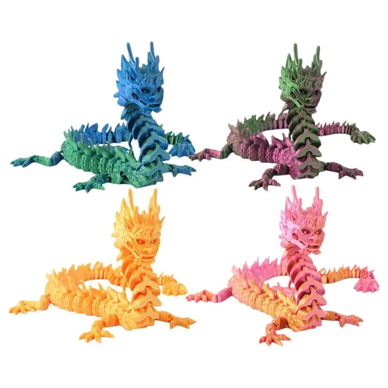 3D Printed Dragon Articulated Dragon Crystal Fidget Toy Executive Desk Toys Easter Basket Stuffers Flexible 3D Dragon for Kids