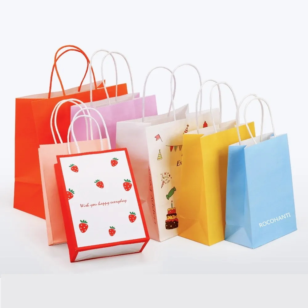 

100PCS Custom colors luxury Shopping Bag With Handle Kraft Paper Multi sizes in stock Clothing Gift Shopping bag with logo