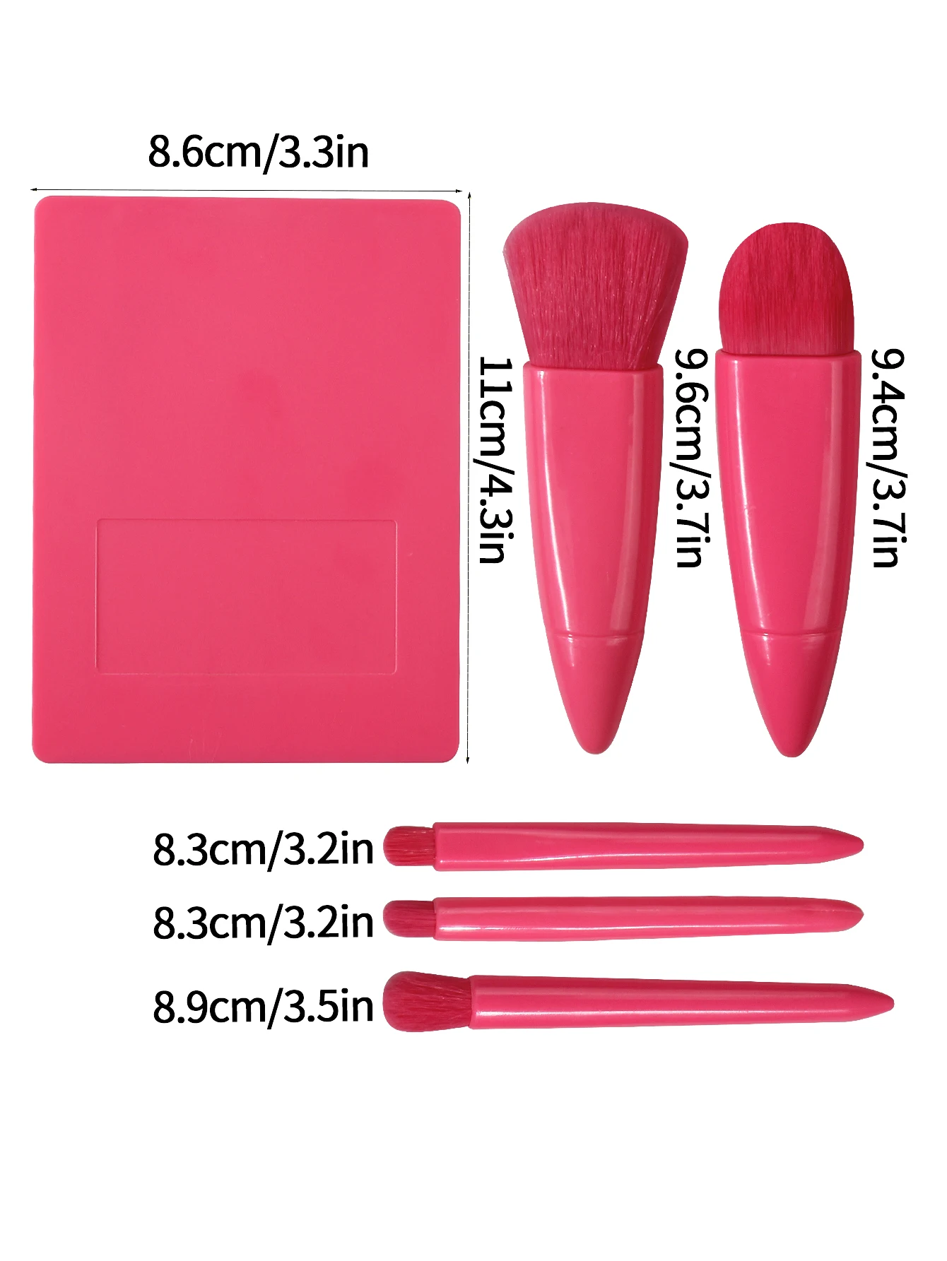 5pcs Mini Travel Portable Makeup Brush With Mirror Makeup Box,Multi-PurposeFoundation Make-Up Brush, Eye Shadow Brush,Lip Brush