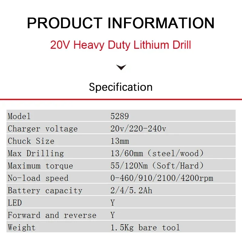 Devon Heavy Duty 5289 Wireless Electric Drill Brushless Industrial 20v Max120Nm 4200rpm 4 Speed Adjustable Share Flex Battery