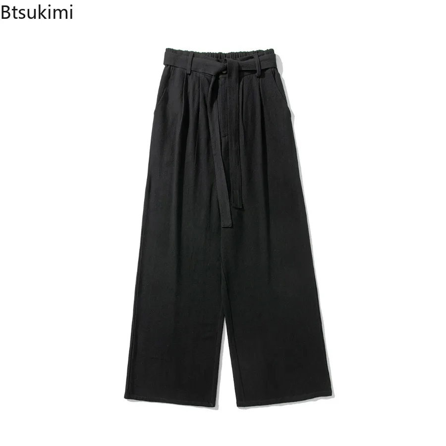 2024 Men's Vintage Cotton Linen Casual Pants Fashion Harajuku Loose Wide Leg Pants Chinese Style Men Sport Trousers High Quality