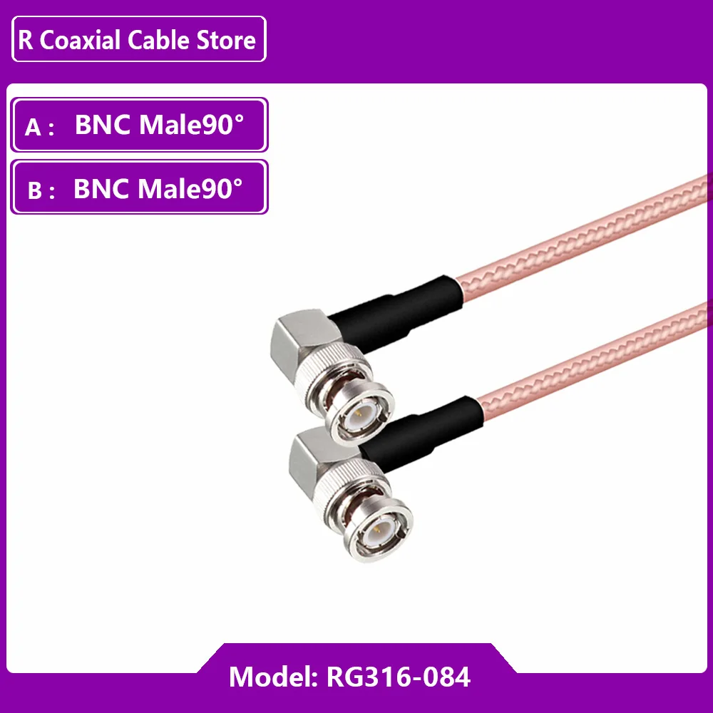 1PC RF Coaxial Cable BNC Male Right Angle Plug RG316 RG174 RG58 RG179 RG400 Crimp Connector Dual BNC Male Plug Wire