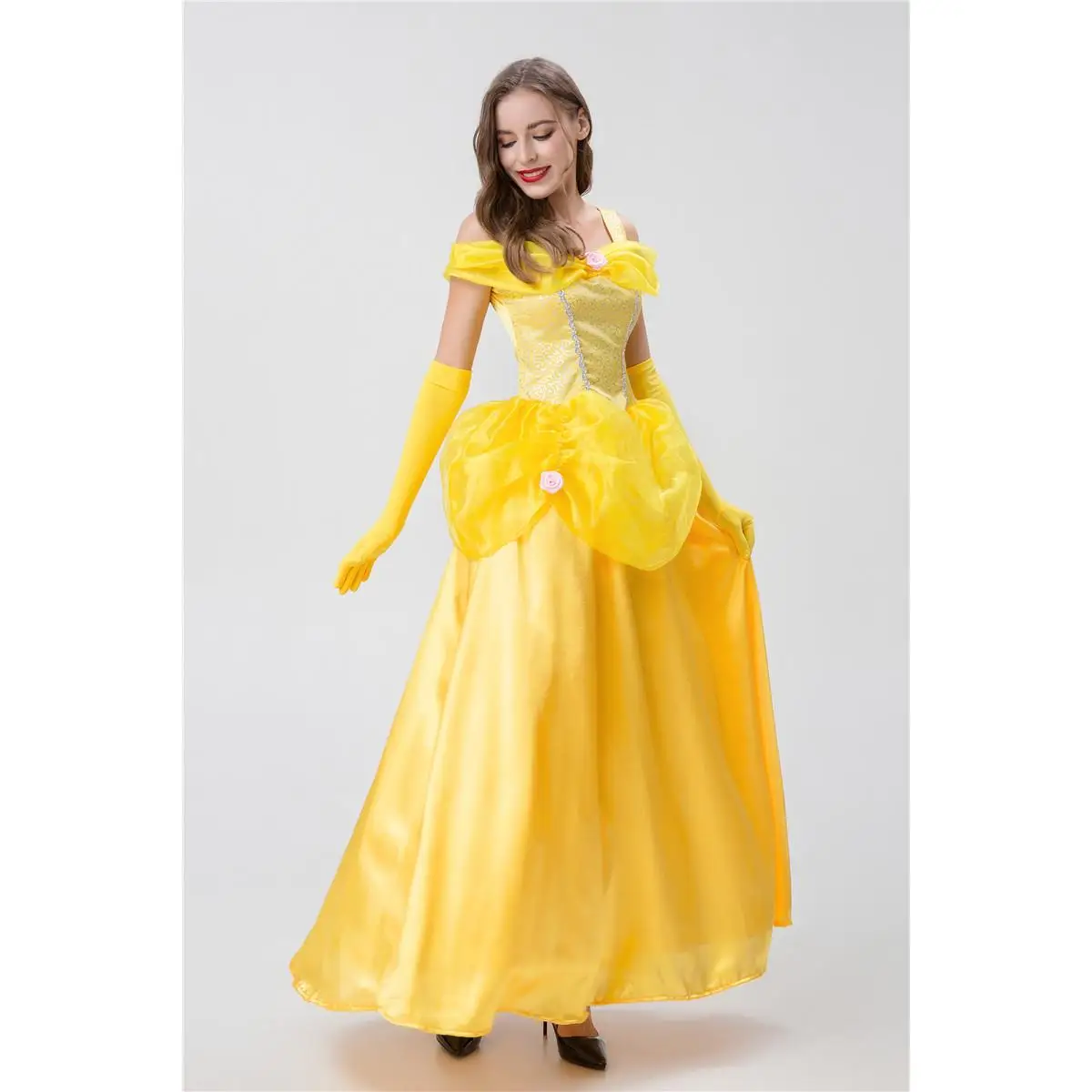 فستان الأميرة بيل من فيلم الجميلة والوحش للبالغين لعيد الهالوين، زي شخصية كرتونية، تنورة أنيقة للنساء، ربيع 