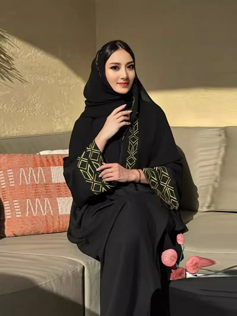 

Лидер продаж, женский элегантный кардиган, халат, мусульманский хиджаб, комплект с открытыми рукавами «летучая мышь», свадьбы, золотая нить, вышитая Абая