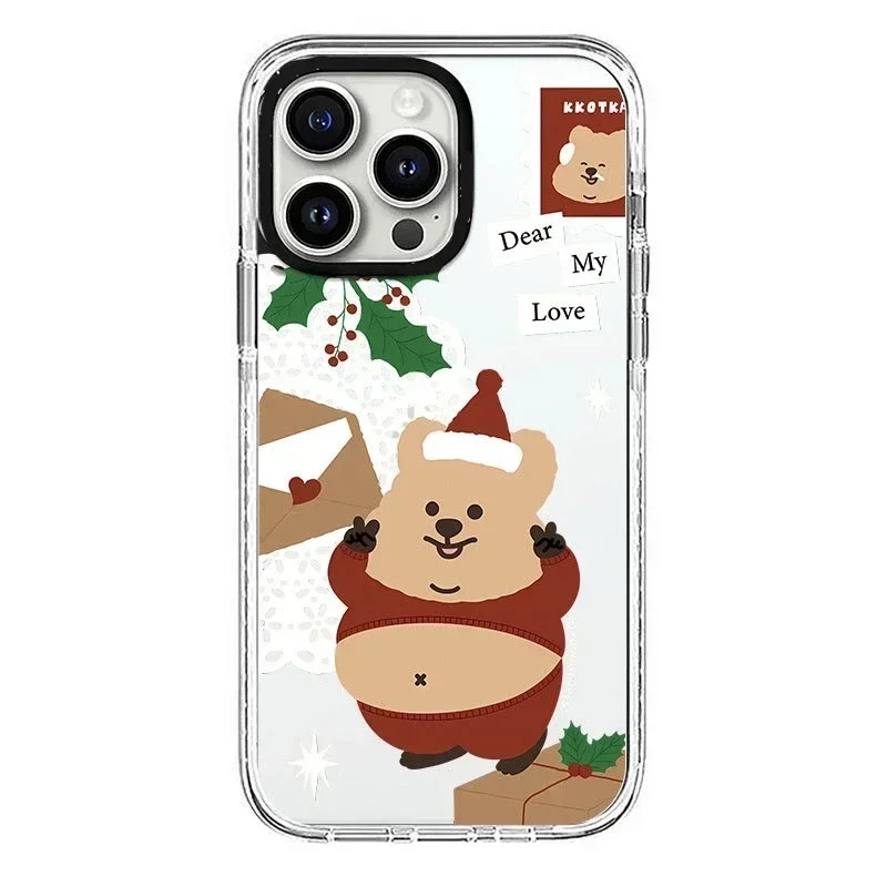 

2.0 Acrylic Upgrade Border Christmas Bear Phone Case Cover for iPhone 11 12 13 14 15 16 Pro Max Case for iPhone 16 ProMax