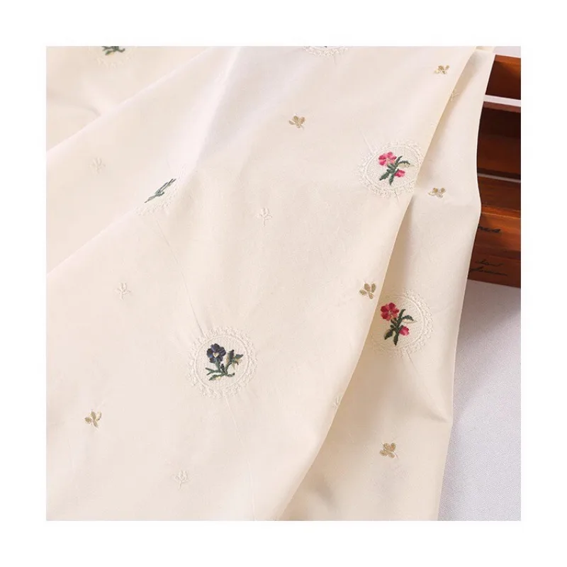 150x50cm Exquisite Beige White Embroidered Cotton Sewing Fabric, for Doll Clothes Handmade DIY Home Sewing Cloth view 6