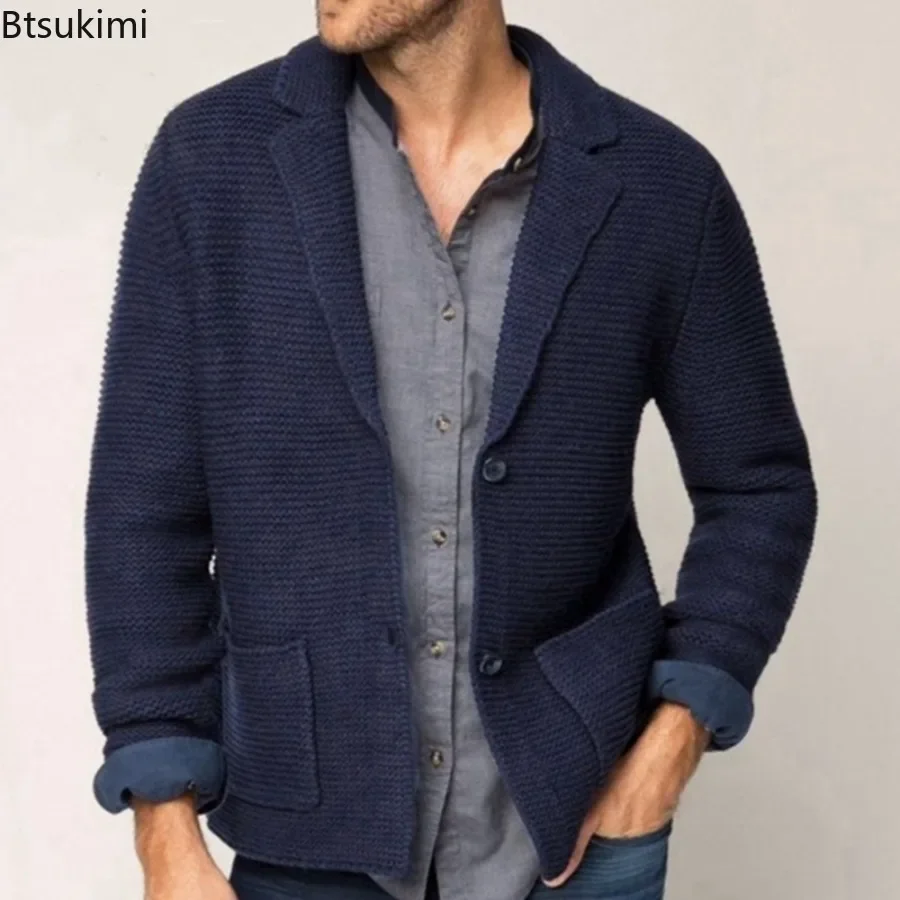 

2024 Men's Knitted Sweater Cardigans Solid Single Breasted Turn-Down Collar Sweater Jackets Men Winter Knitwear Coats Male Tops