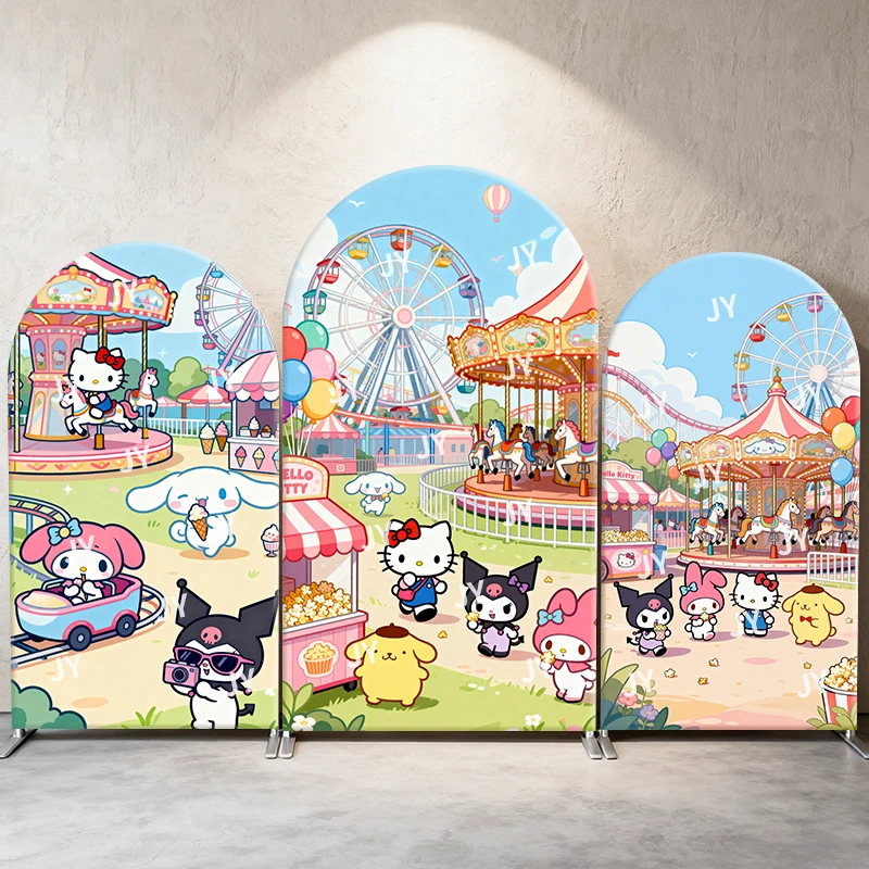 

Sanrio Characters Arch Backdrop Cover Amusement Park Cute Cartoon Birthday and Baby Shower Photo Booth Decor