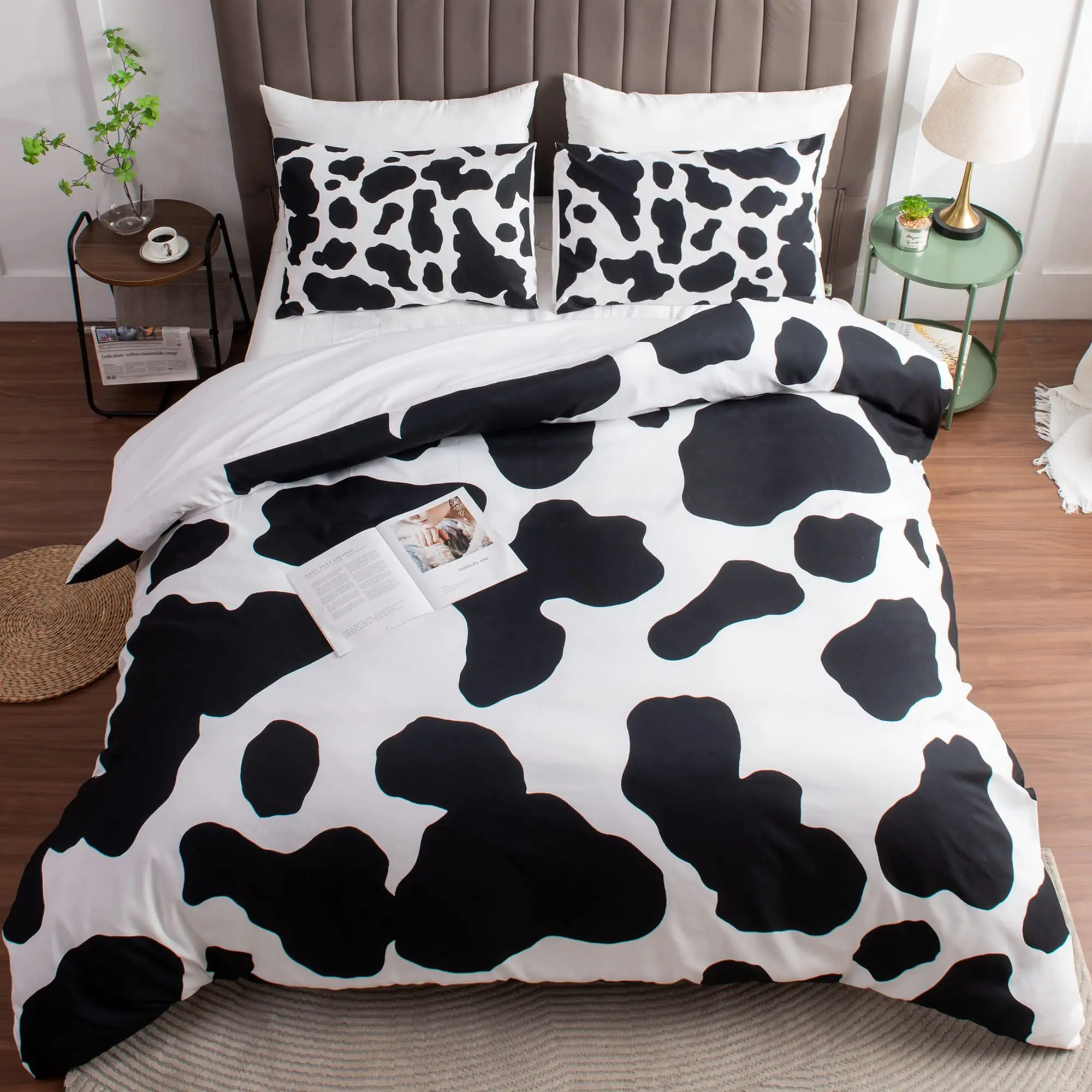 

Cow Print Duvet Cover Twin Size, 3 Pieces Cow Bedding Set with 2 Pillowcases, Black and White Comforter Cover Bedroom Decor