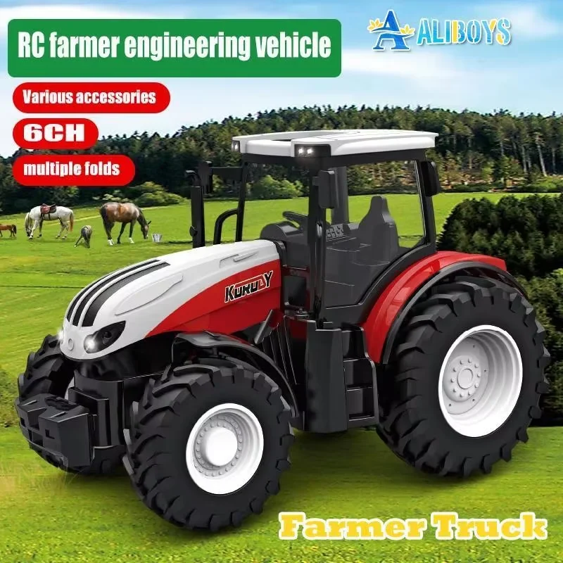 1:24 RC Landbouwtractor Trailer 2.4G Afstandsbediening Auto Vrachtwagen met LED-koplamp Boerderij Speelgoed Landbouw Simulator Kid Jongen Kerstcadeaus