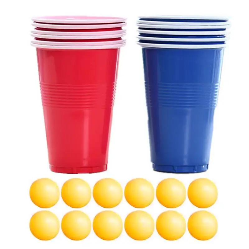 

Table Tennis Ball Set Party Game Pong Glasses For Bachelor Red And Blue Beer Drinking Cup Set With Pong Balls &12 Beer Glasses