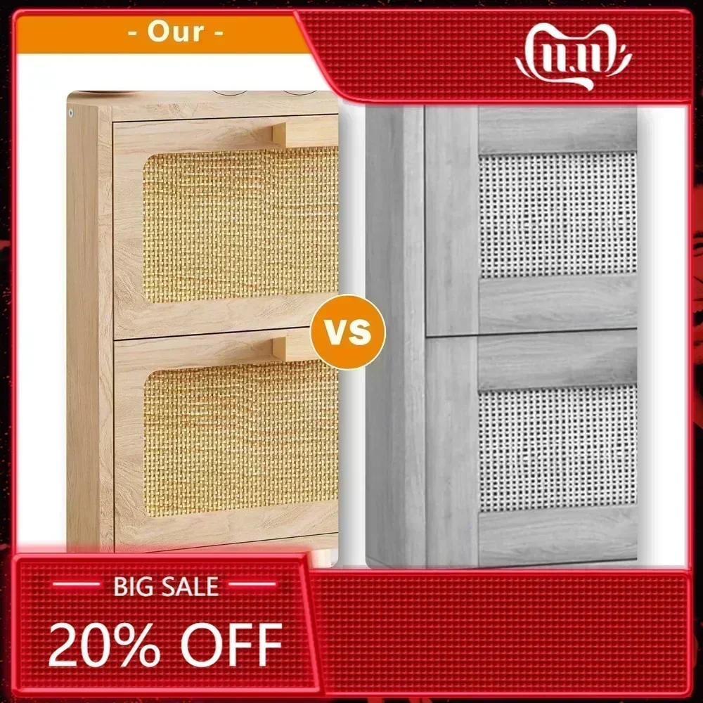 Time-limitedHot salesRattan Nightstand Set of 2,Side Table with Hand Made Rattan Decorated Drawers,Boho Bedside Table,Wood Accen