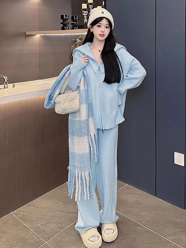 

Весенний модный вязаный комплект-двойка для женщин: повседневный расслабленный образ для весны и осени, акрил, нейлон