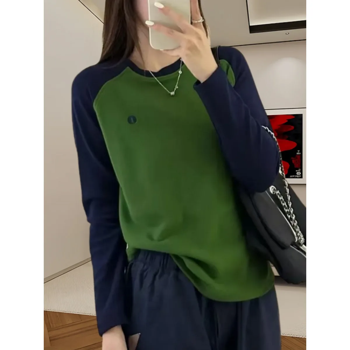 

Осенне-зимняя женская футболка больших размеров с длинным рукавом и круглым вырезом, вышитая, модная, удобная, из смесового хлопка