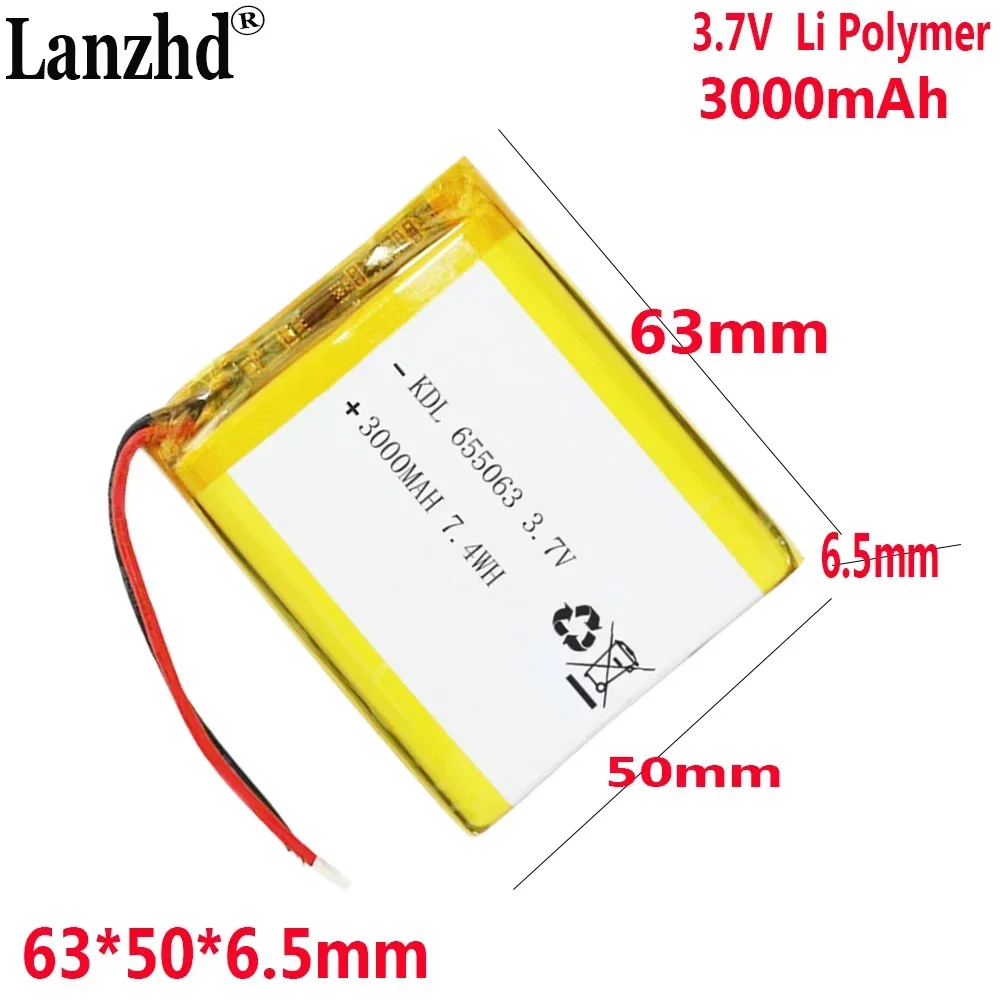 

Литиевая батарея 3,7 в 655063 3000 мАч для зарядки мобильной мощности, светодиодный аккумулятор, перчатки для наружного отопления, лампа для наружного освещения
