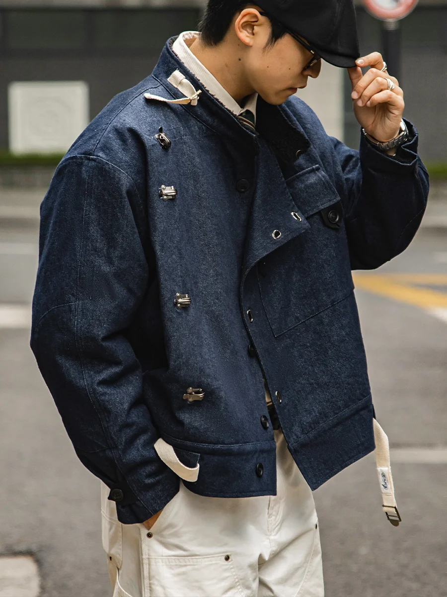 

Warmth And Sle: Men's Vintage American Denim Motorcycle Jaet Winter Outerwear Lamb Velvet Coat Riding Hunt Gear Casual