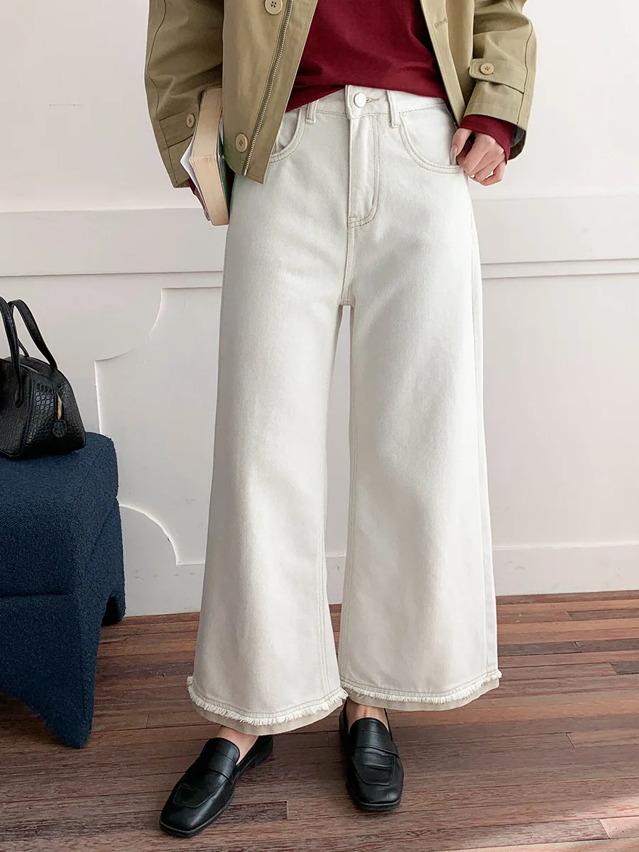 

Spring and summer women's casual solid color high waist loose wide leg jeans