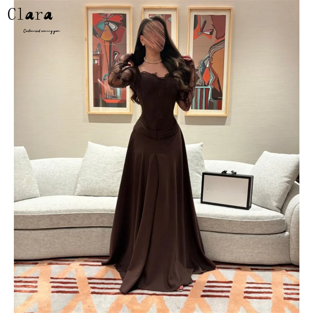 

Клара на заказ коричневые кружевные вечерние платья трапециевидной формы с вышивкой женские элегантные вечерние платья 2025 женское роскошное вечернее платье женское