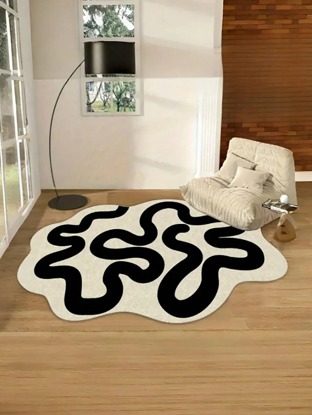 

Faux Wool Cloud-Patterned Black And White Carpet Suitable For Hotel Lobby Hostel Restaurant Bedroom Living Room Water-Absorbent