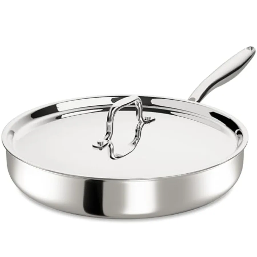 

12 Inch TriPly Stainless Steel Frying Pan Frying Pan with Lid PFOA PTFE Free Skillet Induction Cooking Pans Dishwasher and Oven