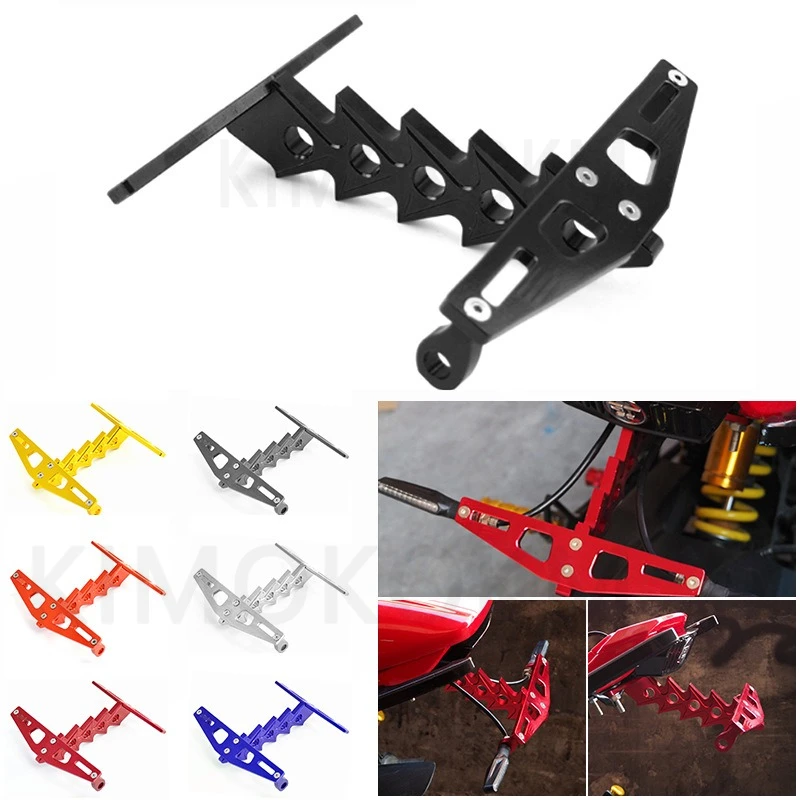 CNC Autocycle Aluminum License Plate Frame Motorcycle Modification Adjustable Universal Holder Bracket  Fish bone license plate