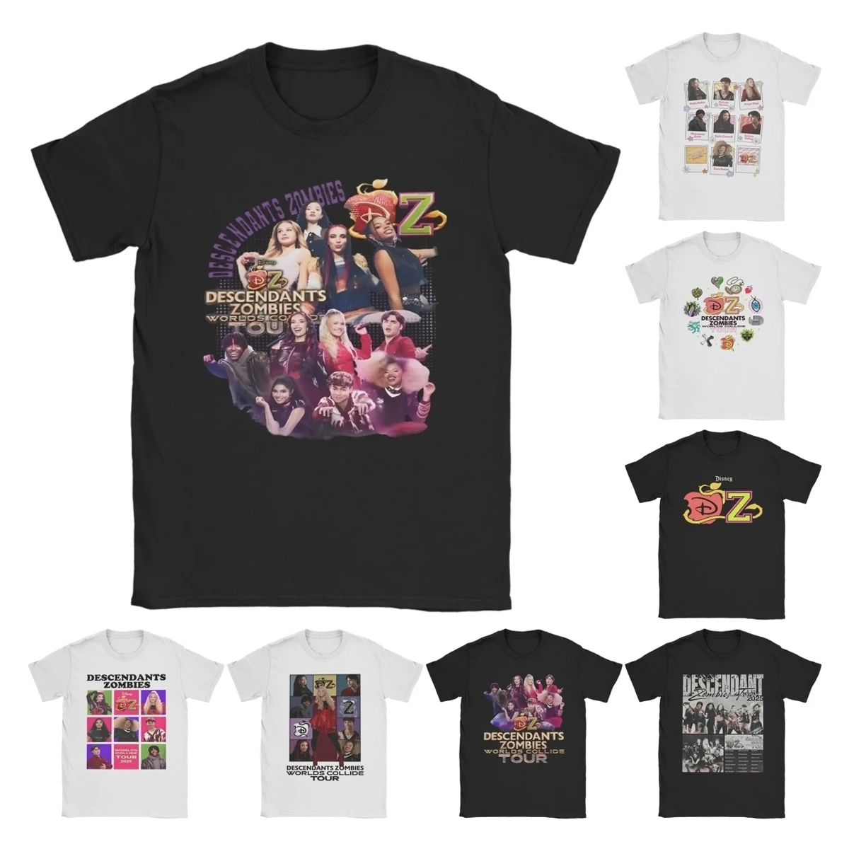 

Футболки Descendants Zombies Worlds Collide Tour, мужские винтажные футболки из 100% хлопка 2025 года, футболки с круглым вырезом и короткими рукавами, одежда больших размеров