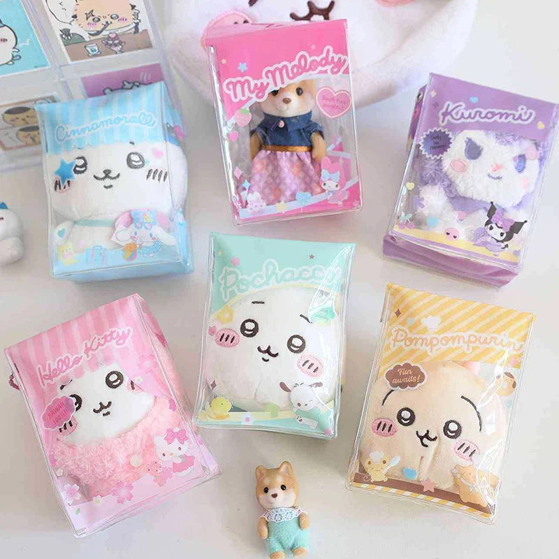 1 unidad de regalo de cumpleaños Sanrio Hello Kitty muñeco de peluche bolsa de almacenamiento de dulces caja misteriosa transparente de Pvc muñeca de dibujos animados bolsa de exhibición al aire libre