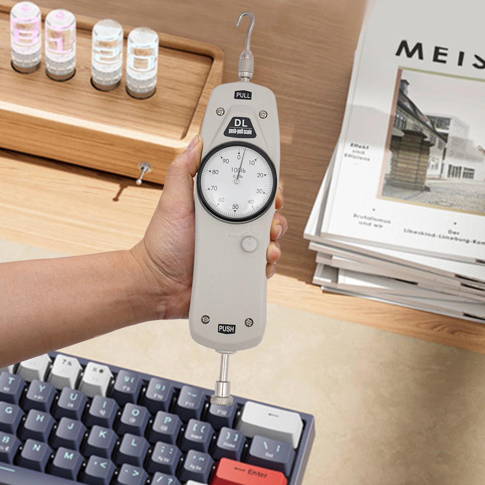 45 kg/100 lbs push-pull krachtmeter krachttester krachtmeter met 2 * modi en 5 * testonderdelen
