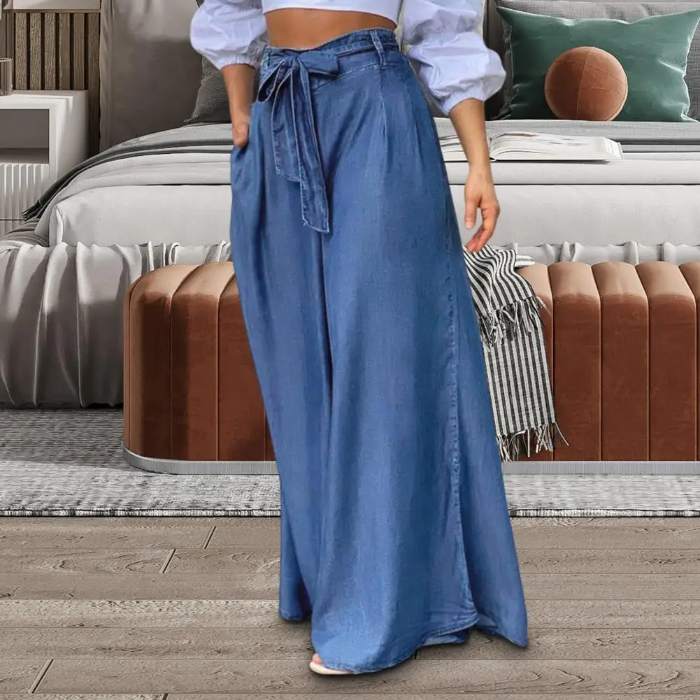 Women\'s Long Tight Waist Wide Leg Pants, Female Clothes, Monochromatic, Loose Type, Lady Skirt, Daily