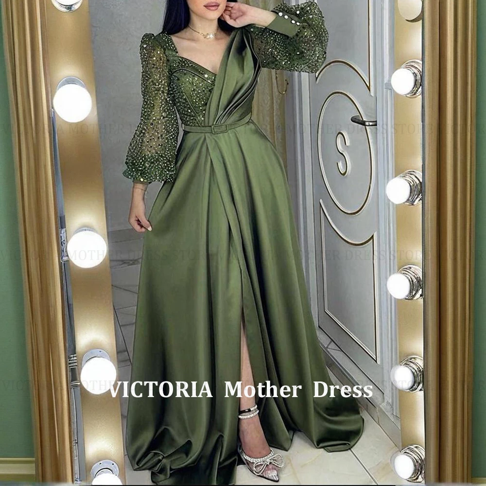 

VICTORIA Customized Exquisite Wedding Guest Dress Beadings Mother of the Bride Dress A-Line Front Slit Long Party Evening Gowns