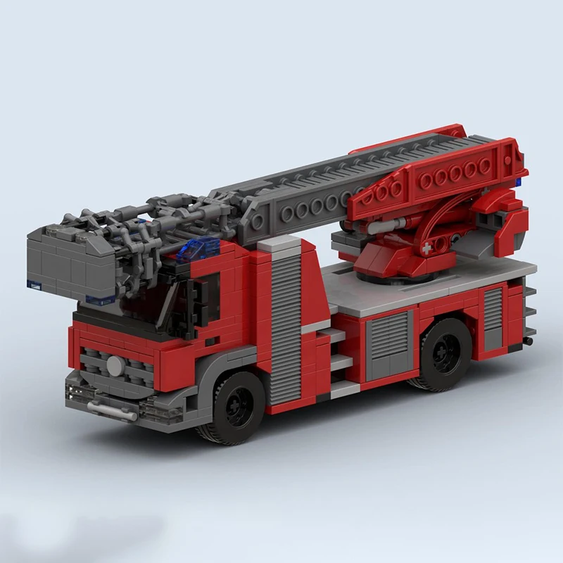 Modello di auto da servizio cittadino MOC Mattoni da costruzione Fuoco Scaletta Camion Tecnologia modulare Regali Vacanza Assemblare Giocattoli per bambini Vestito
