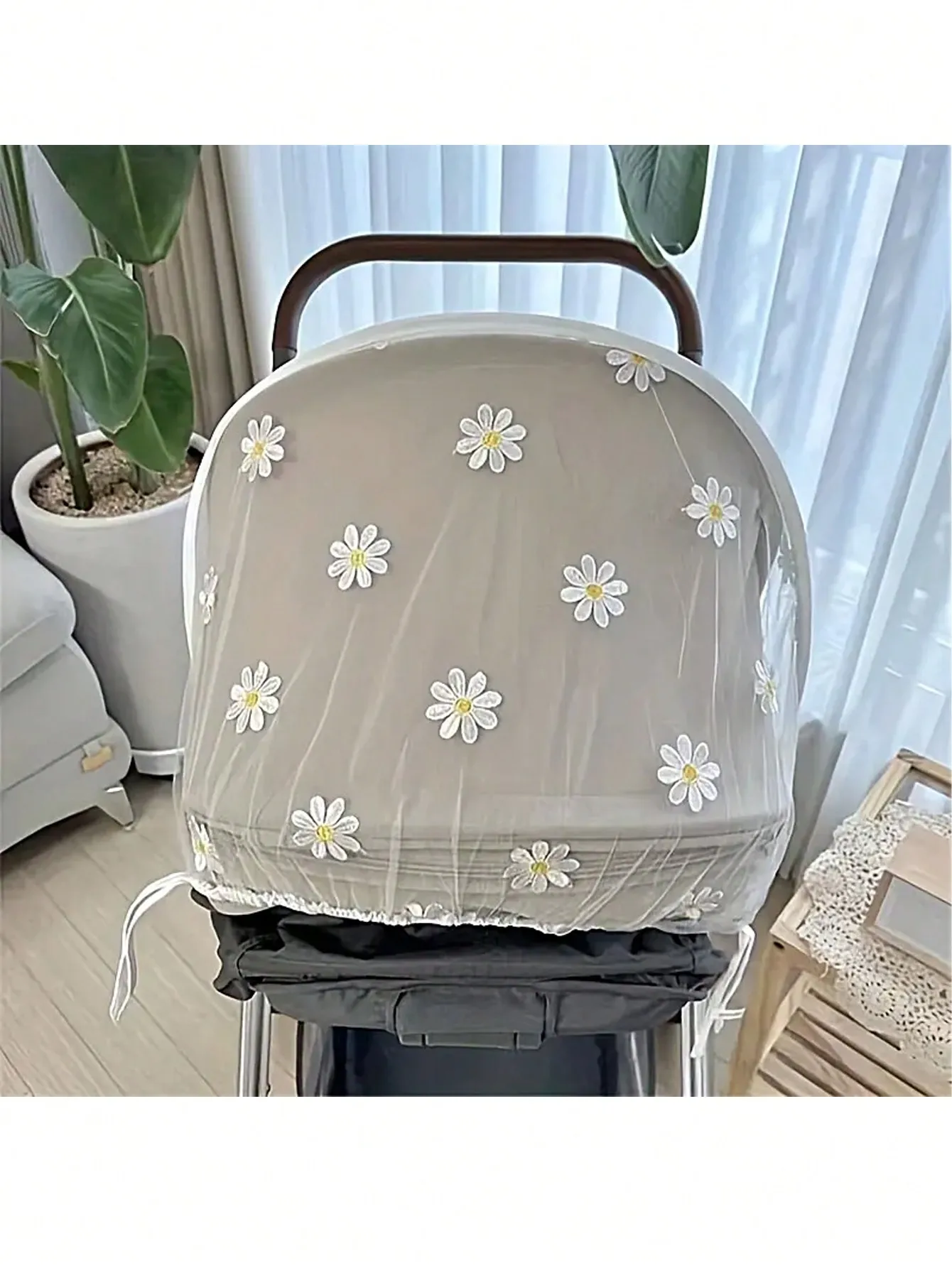 Spring And Summer Baby Stroller Mosquito Repellent Cover, Baby Stroller Breathable Sun Visor, Daisy Embroidery, Sun Protection