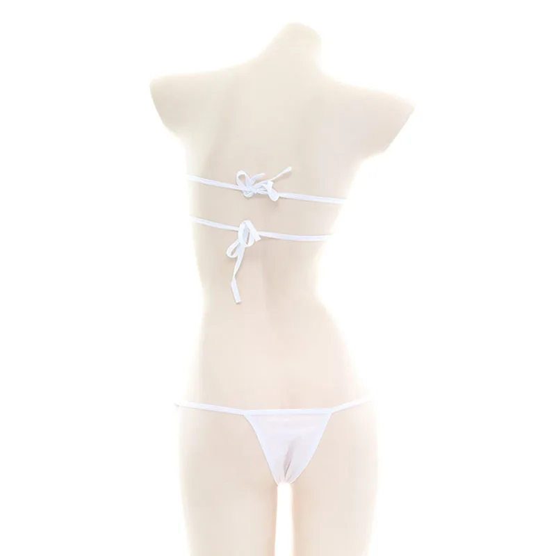 Lencería Sexy japonesa Lolita Kawaii, corazones blancos y negros, Mini Bikini para adultos, disfraces eróticos, sujetador, conjuntos de ropa