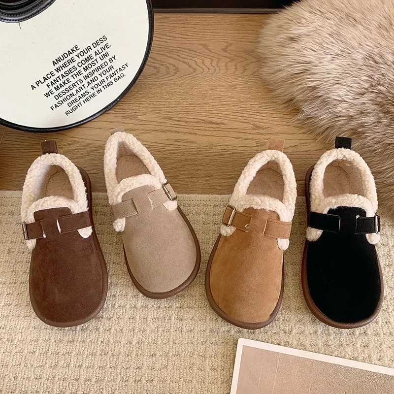 Women's Cotton Shoes 2024 Autumn Winter Vintage Plush Shoes Anti Slip Warm Indoor Anti Slip Cotton Shoes Zapatos Mujer