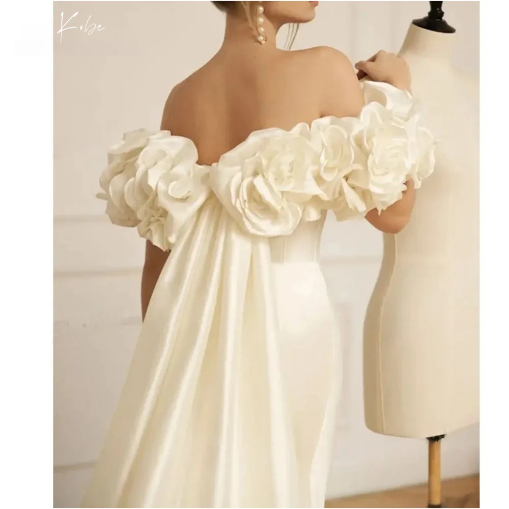 

Kobe White Off the Shoulder Trumpet Evening Dresses 3D Flower Satin Party Dresses Detachable Shawl Customized Prom Dresses 2025