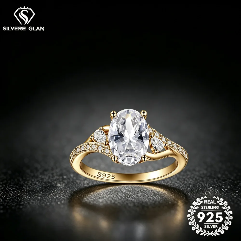 925 Sterling Silver Oval Cut 2CT Moissanite Ring D VVS1 Twist Shank Side Stone Bridal Engagement Wedding Fine Jewelry For Women