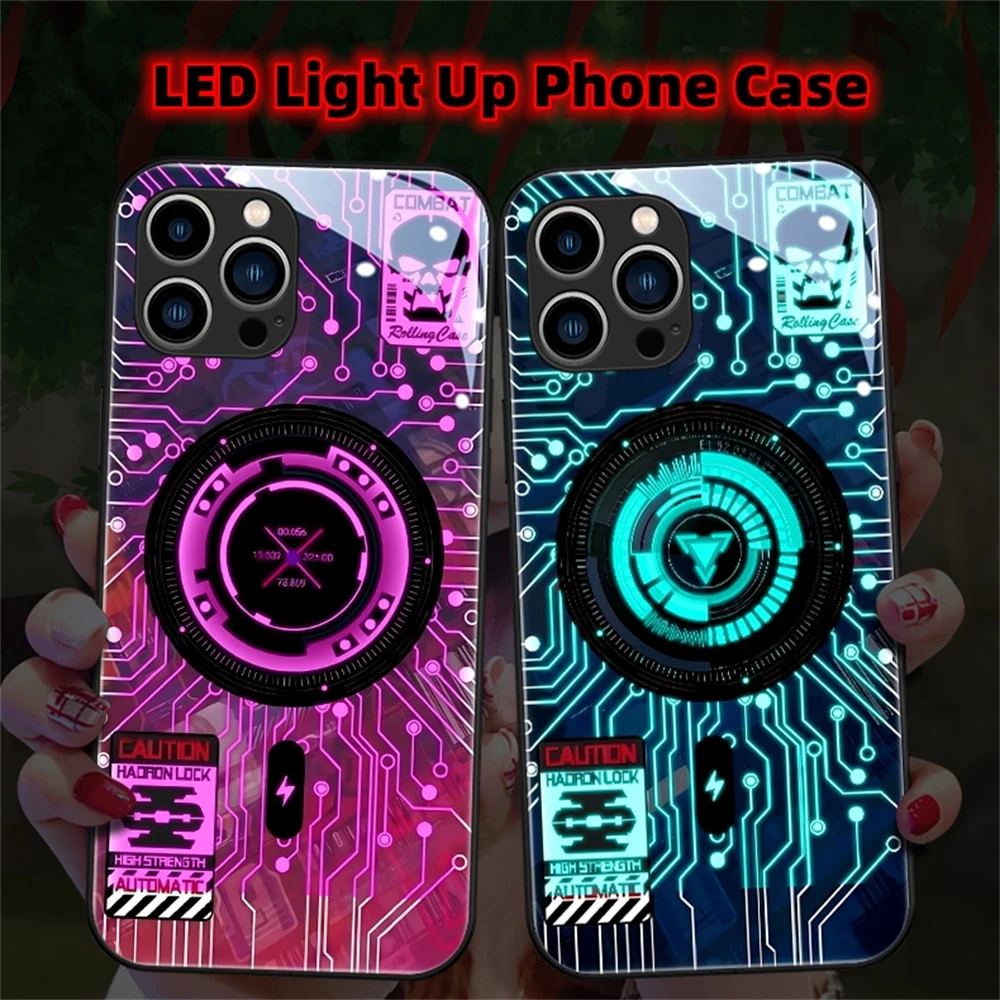 

Punk Circuit Design LED Phone Case Flash Glass Cover For Samsung S24 S23 S22 S21 S20 Note 10 20 Plus Ultra A54 A53 A52 A32 A14