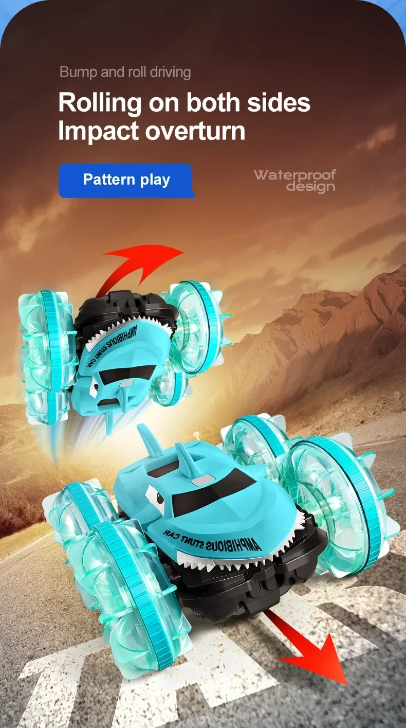 Coche anfibio RC de 2,4G con detección de gestos, coche acrobático de doble cara, Control remoto, vehículo de tiburón con luz, juguete para niño, regalo de Navidad para chico