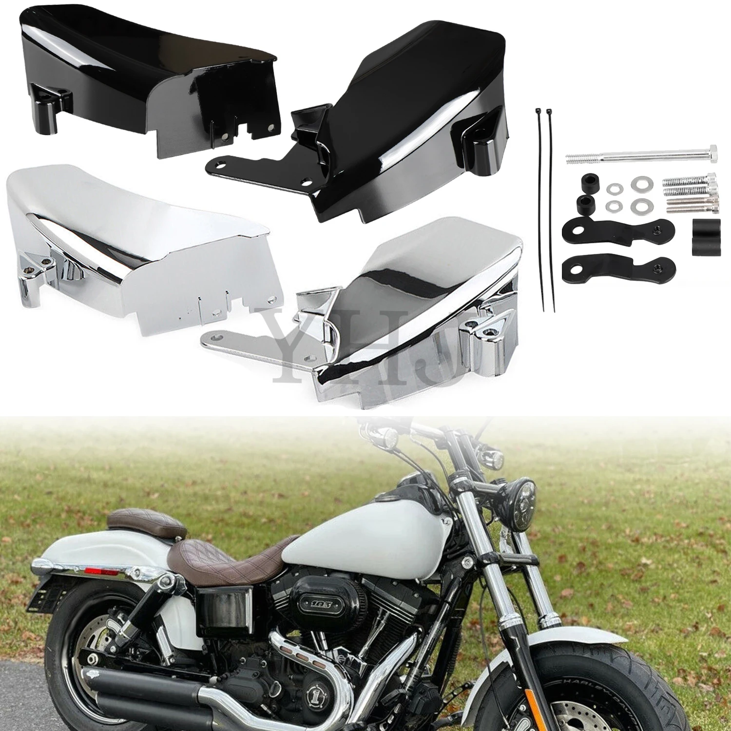 

Motorcycle Mid Frame Air Deflector Trim Heat Shield Cover Black/Chrome For Harley Dyna 2006-Later Street Bob Wide Glide 1 Pair