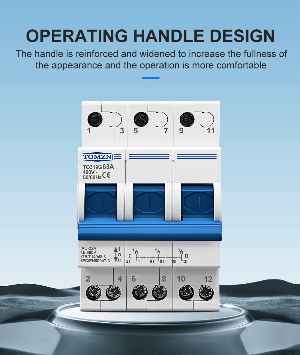 TOMZN 3P 380V AC 40A 63A MTS Manueller Doppelstrom-Umschalter mit Verriegelungsschutzschalter – Detail 5