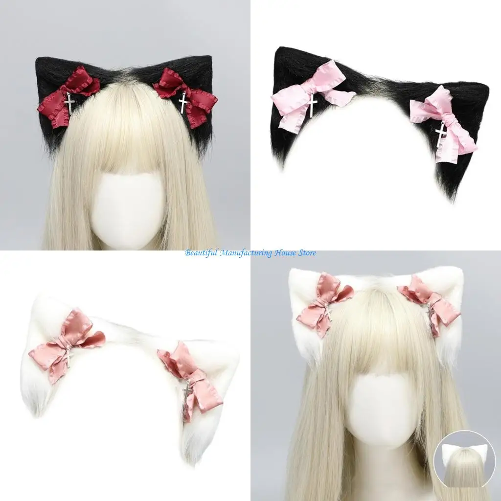 

E56A 1 пара заколка для волос с кошачьими ушками, анимация, обруч для волос горничной, реквизит на Хэллоуин, заколка-бабочка