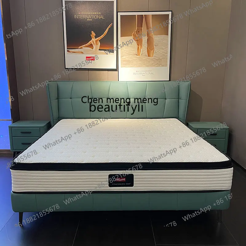 Genuine Leather Double Bed Marriage Bed Bed in Master Bedroom First Layer Cowhide Simple Italian Suspension Designer