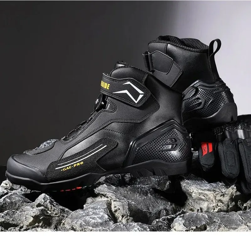 Men Motorbike Motocross Riding Boots Synthetic Leather Anti Collision Shockproof Anti Slip Wear Resistant Outdoor Street Motorcy