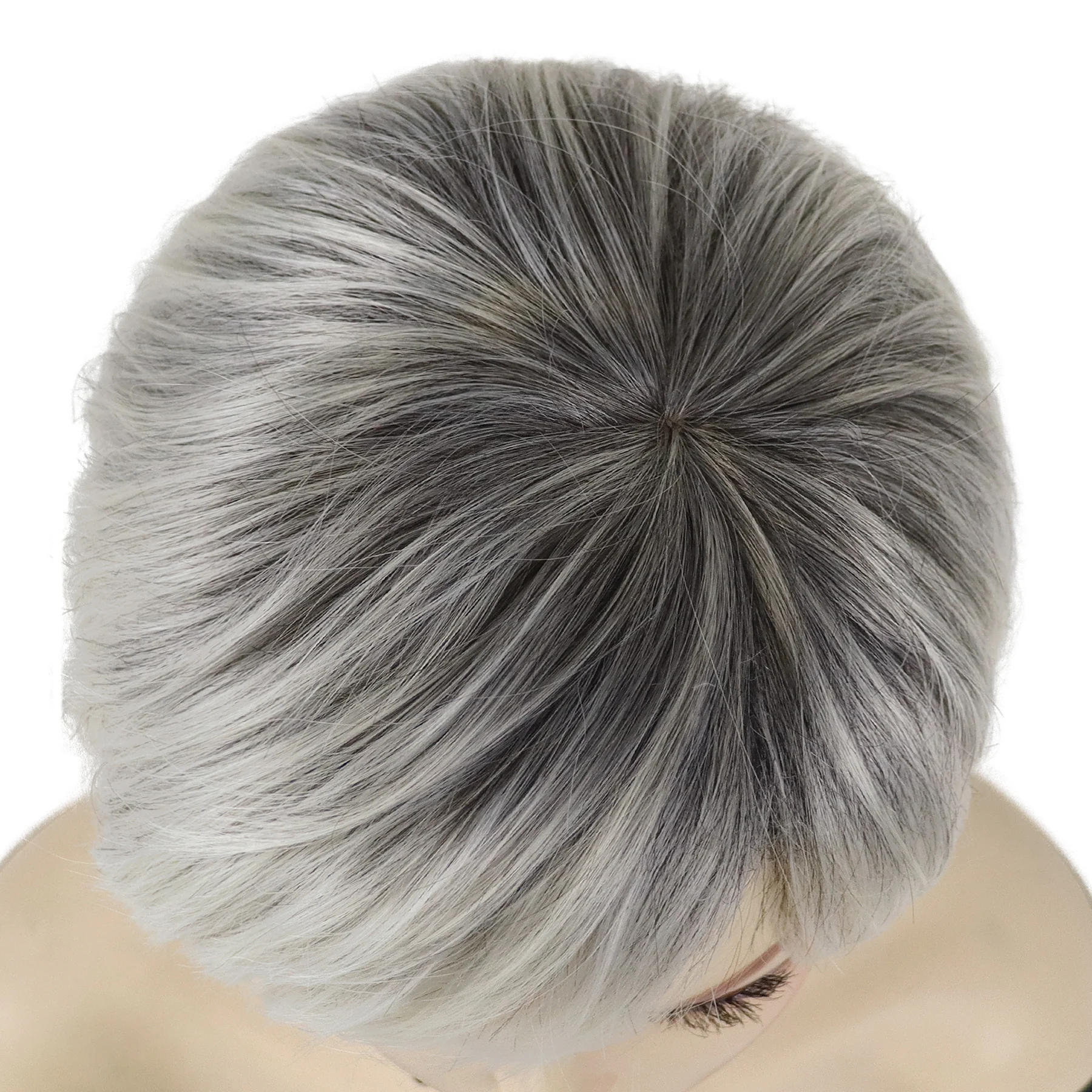 الاصطناعية أومبير رمادي الباروكات للنساء قصات الشعر القصير بوب شعر مستعار مع الانفجارات الجانبية الاستخدام اليومي تسريحات الشعر الطبيعية المسنين شعر مستعار للأم #4