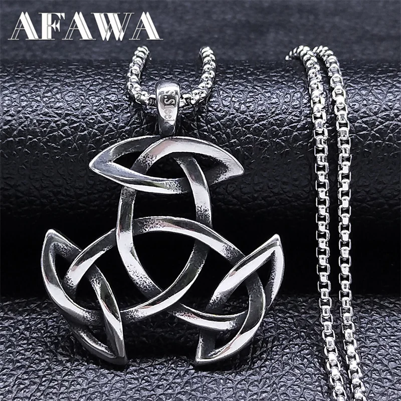 Witch Celtic Knot Pendant Necklace Stainless Steel Silver Color Irish Triquetra Knot Necklaces Jewelry corrente masculina NZZ318