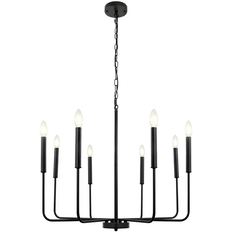 Modern Black Chandelier Farmhouse Dining Room Light Industrial 6-Light Candle Chandelier Hanging Pendant Light for Kitchen