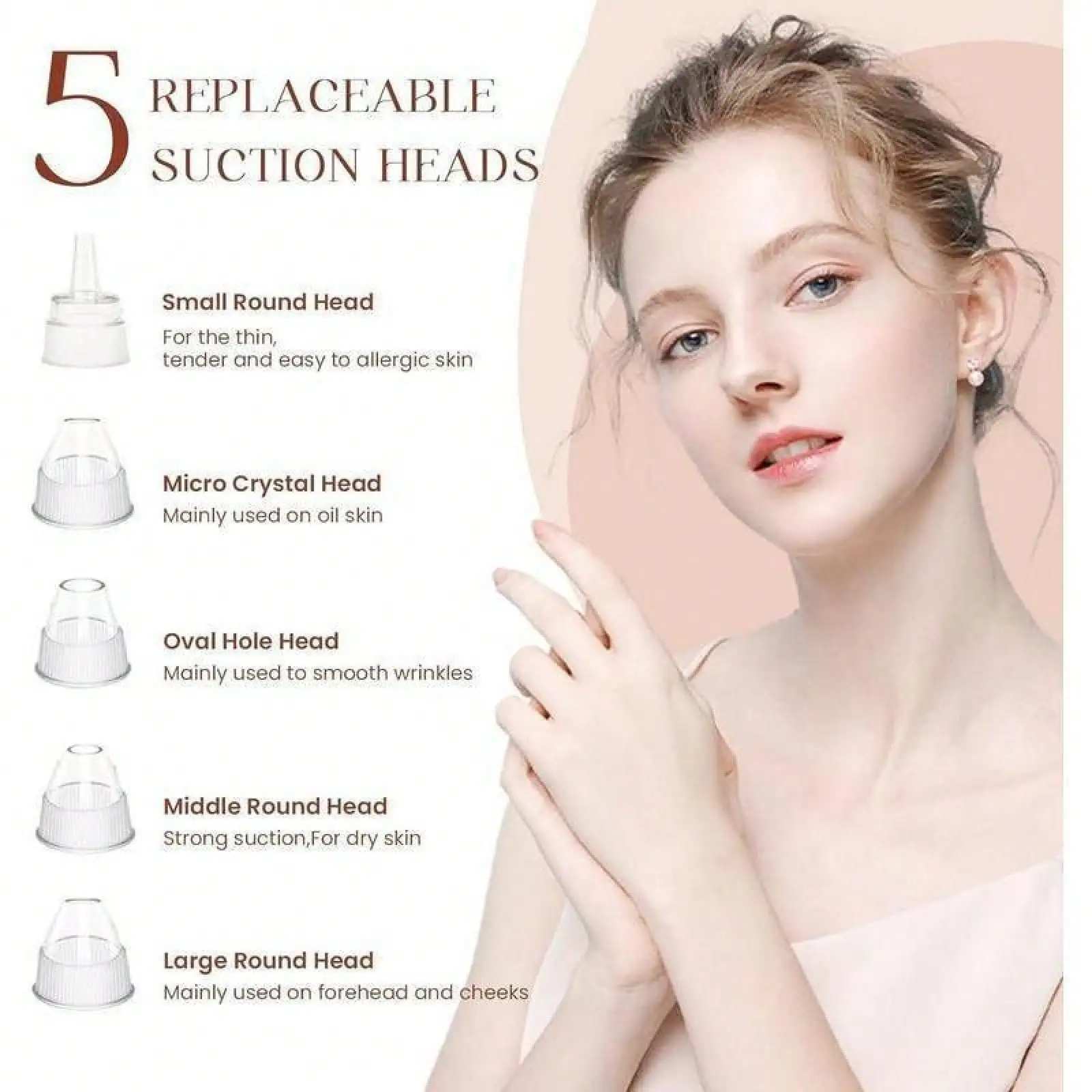 مكنسة كهربائية لإزالة الرؤوس السوداء قابلة لإعادة الشحن عبر USB - 5 رؤوس شفط، منظف للوجه غير مؤلم، أداة حب الشباب الكهربائية للرجال والنساء #4