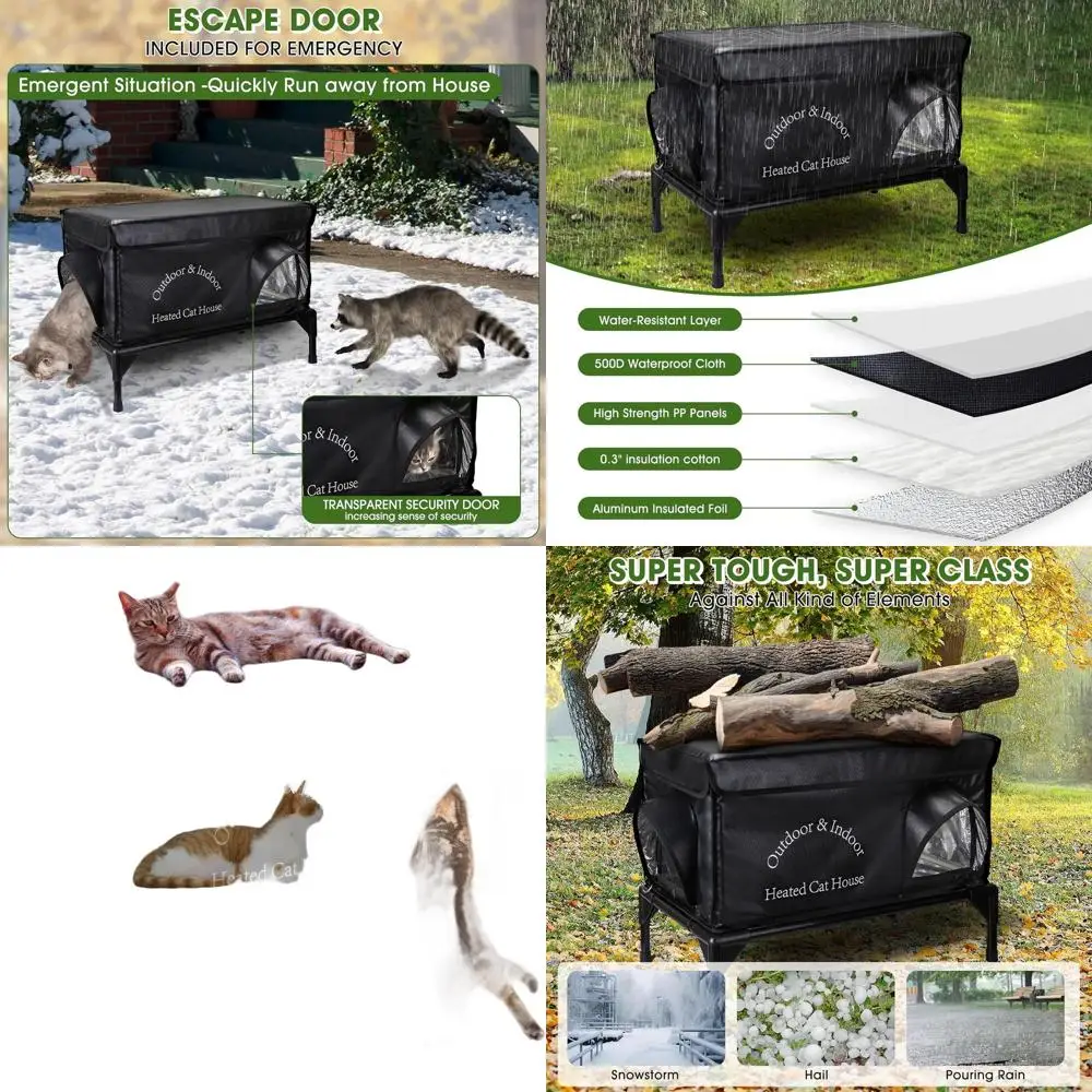 

Winter Insulated Outdoor Cat Shelter with Heating Pad, Waterproof Elevated Kitty House (Black, 25x13.7x18)